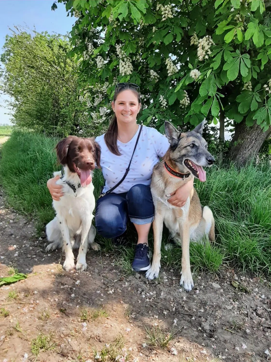 ein Mädchen mit zwei Hunden