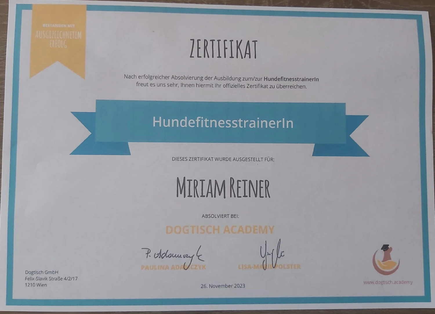 Zertifizierungen von Physio Pfote und Huf